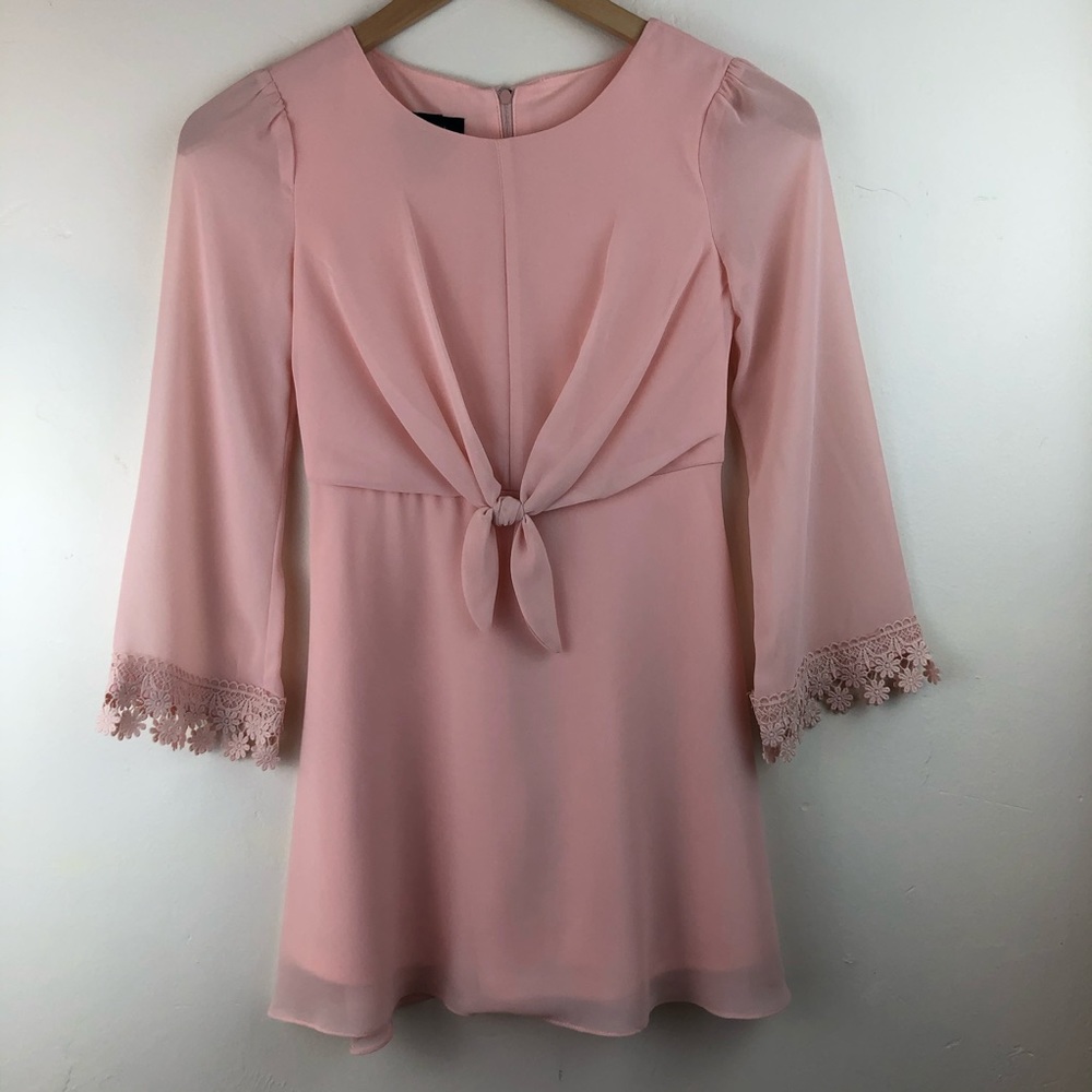 In Girl mini dress long wide slv lace sheer lined
